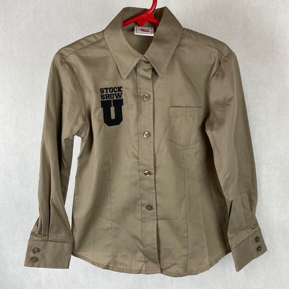NEW Cruel Girl Button Down Shirt Stock Show U Khaki Tan Girls Size XS - Picture 9 of 9